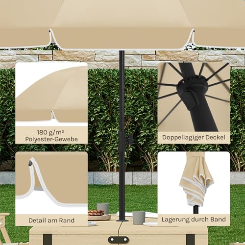 Woltu Sonnenschirm - UV-beständig und wasserdicht - Höhe und Winkel einstellbar - Ideal für Balkon, Terrasse und Strand
