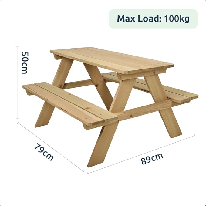 Idooka Picknicktisch - Aus Holz - Für Kinder - Robustes, umweltfreundliches Kiefernholz