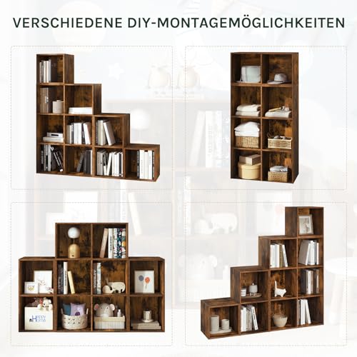 Woltu Bücherregal mit 10 Fächern - Raumteiler und Treppe - Rustikales Braun - 120 x 120 x 30 cm