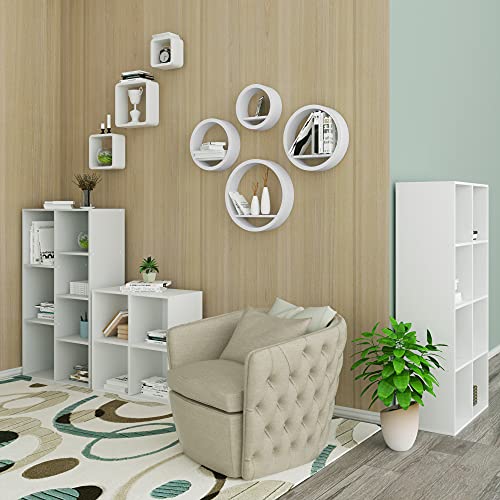 Woltu Wandregal-Set mit 4 ovalen schwebenden Wandregalen – weißes MDF – 39,6 / 34,5 / 29,5 / 24,5 cm