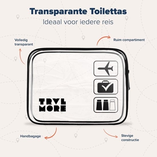 TRVLMORE Transparente Kulturtasche - 2 Stück - Schwarz/Transparent