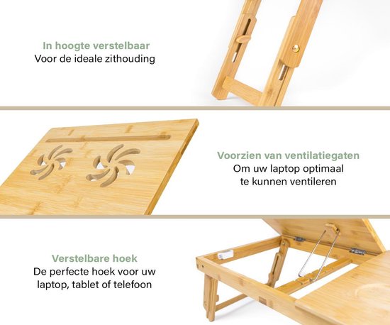 Budu Laptoptisch - Betttisch - Sofatisch - Verstellbarer Laptoptisch - Laptoptisch Bambusholz - Laptopständer - Frühstückstisch - Frühstück im Bett