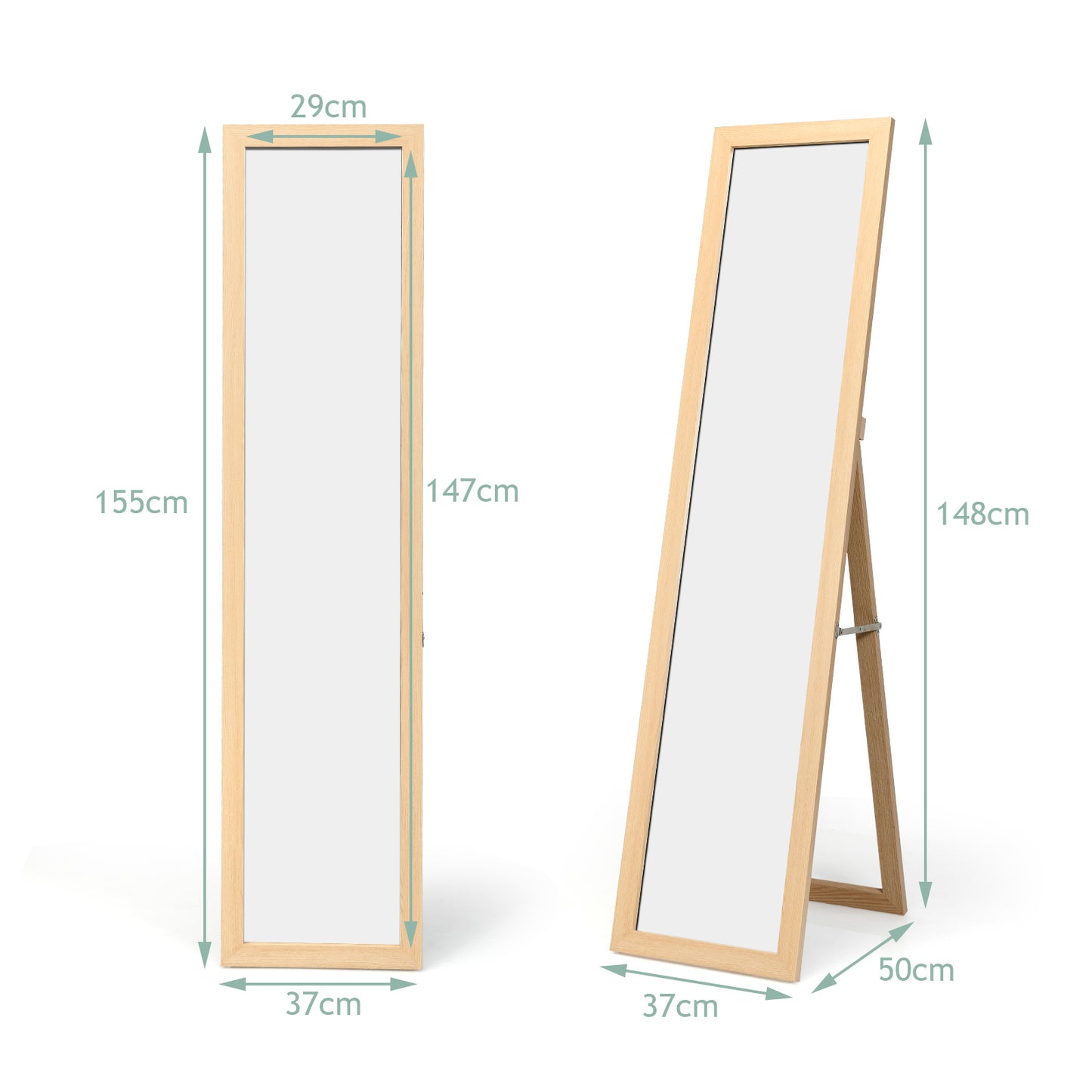 Coast 2 in 1 Vollspiegel Standspiegel und Wandspiegel mit Holzrahmen 37 x 155 cm natur