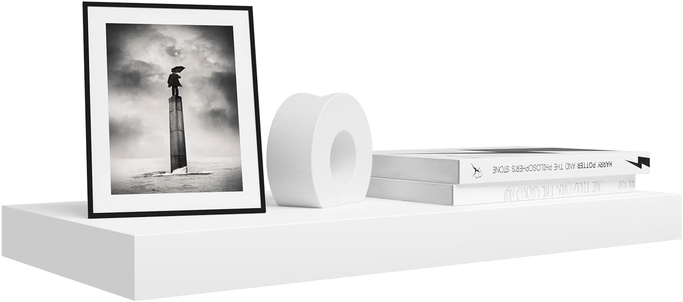 Woltu Schwebendes Wandregal MDF Weiß - 70 x 22,9 x 3,8 cm - Modernes hängendes Regal für Wohnzimmer, Schlafzimmer und Küche