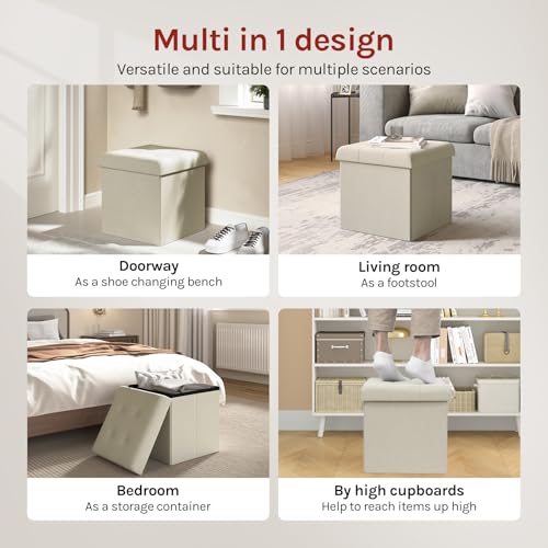 Woltu Klappbarer Hocker mit Stauraum - Cremeweiß - 37,5 x 37,5 x 38 cm