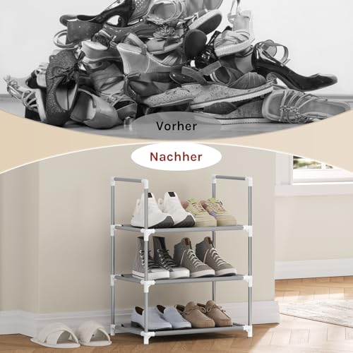 Woltu Schuhregal 3-lagig - Kompakte Schuhaufbewahrung mit schmalen Fächern, Grau, 41 x 28 x 55 cm