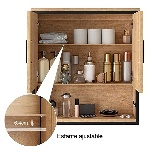 Eugad Badezimmerschrank mit 2 Türen und Spiegel Eiche hell 56 x 13 x 60 cm