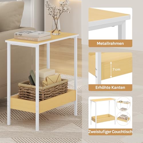 Woltu Beistelltisch BTS03nh - Couchtisch mit 2 Ablagen - Schwarzes Metall und Holzoptik - 50 x 55 x 25 cm