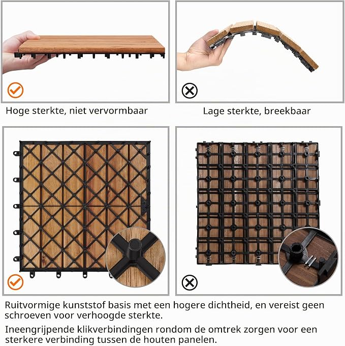 Yaheetech Terrassenfliesen aus Akazienholz mit Klicksystem – 27 Stück – 30 x 30 cm – 2,6 m² – Holzfarbe