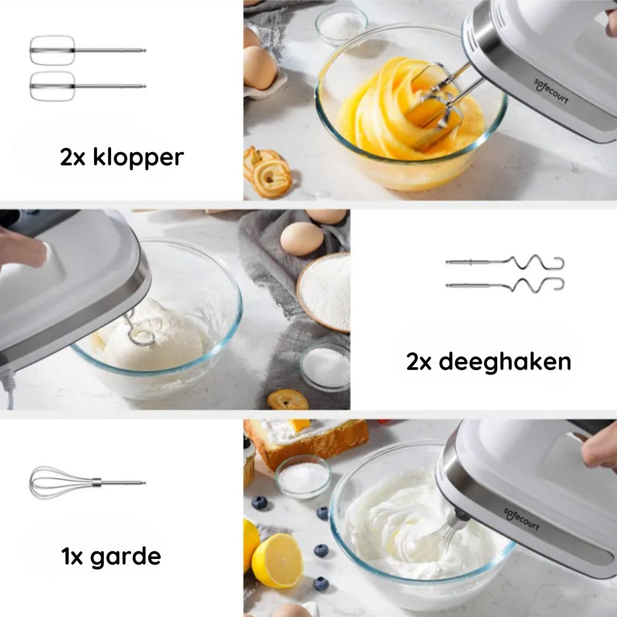 Safecourt Küchenhandmixer - Vielseitiger 5-Gang-Handmixer - Aufbewahrungshalter - Leistungsstark & kompakt
