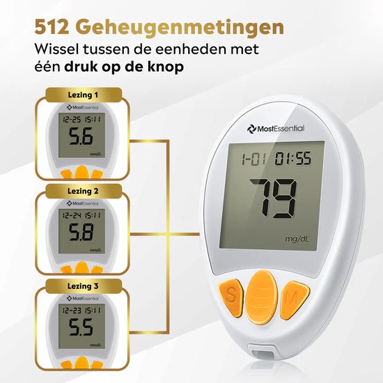MostEssential Premium Blutzuckermessgerät Starter Pack - Blutzuckermessgerät - Diabetes Messgerät - Alles in einem Set - Inklusive Aufbewahrungsbeutel, Stechhilfe, 10 Teststreifen & 10 Lanzetten
