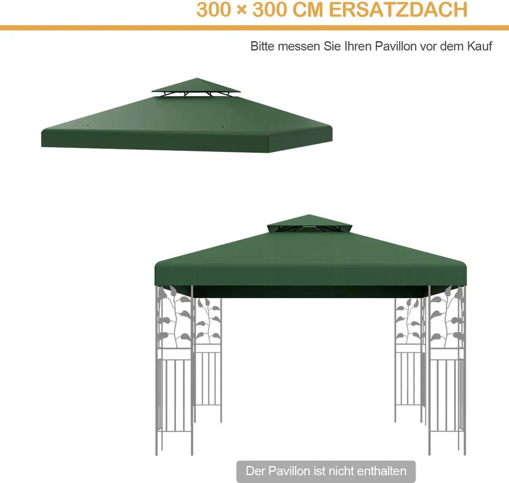 Coast Double Ersatzdach für Pavillon - 3 x 3 m mit Entwässerungslöchern und Klettverschluss - Dunkelgrün