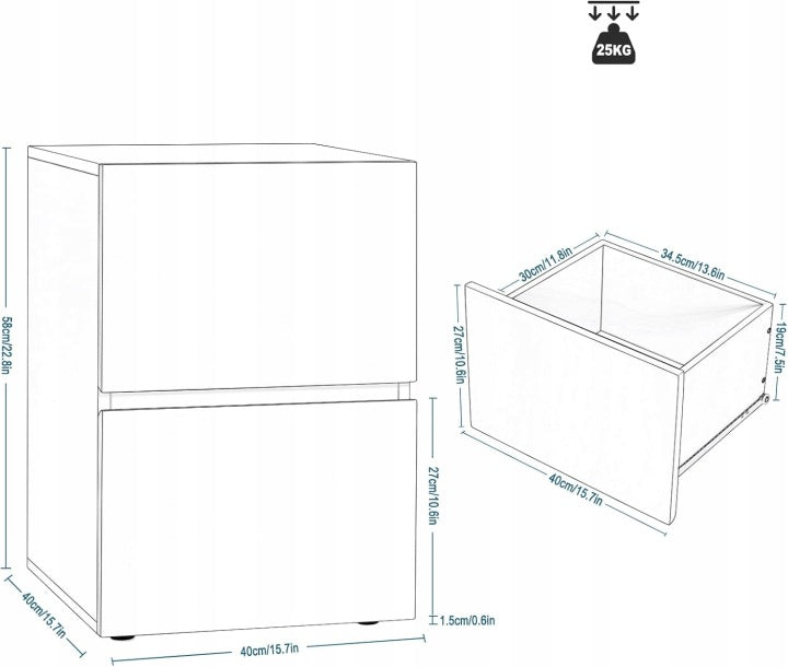 Eugad Nachttisch mit Schubladen – Weiß – 40 x 40 x 58 cm – 2 Stück