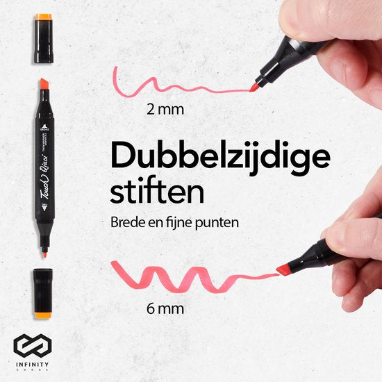 Infinity Goods Twinmarkers 168 Stück - Professionelle Alkoholmarker - Doppelseitige Spitze - Marker - Aufbewahrungstasche mit Halterung
