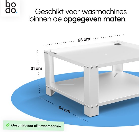Bodo® - Waschmaschinenaufsatz - Waschmaschinenaufbaumöbel - Waschmaschinenaufsatz mit Ablage - Waschmaschinensockel - Universal - Weiß