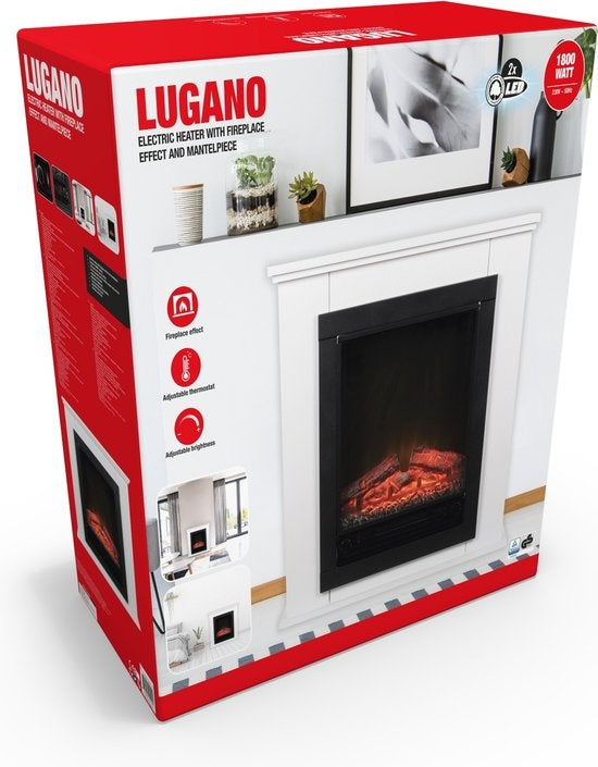 Classic Fire Elektrischer Atmosphärenkamin Lugano - Kamin mit Feuerstelle - LED Flammen - 1800W - Weiß