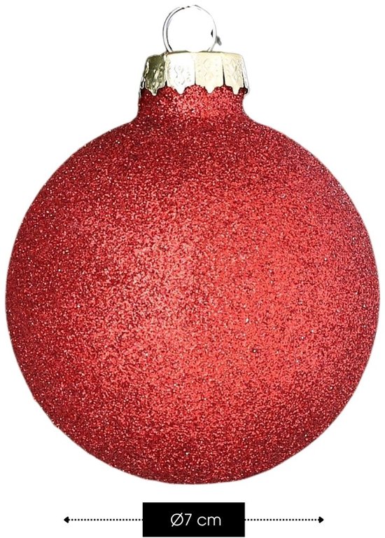 Mica Decorations Weihnachtskugeln-Set, 42 Stück – Weihnachtskugeln für eine solide Basis – Weihnachtsdekoration mit mattem, glänzendem und glitzerndem Finish – Baumspitze in verschiedenen Größen – Ø 7 cm – Rot