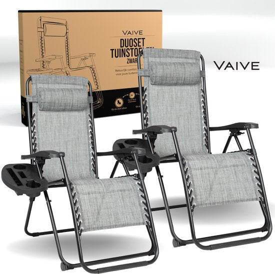 Vaive Luxury Garden Chairs Duoset - Verstellbarer Gartenstuhl und Liege - 30°-90° verstellbar - Garten - Metall - Grau