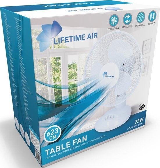 Lifetime Air Tischventilator - Ø23cm - 2 Geschwindigkeiten - Neigbar - Schwenkfunktion - Weiß