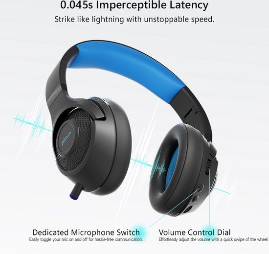 Picun BG-01 Kabellose Kopfhörer - Gaming Headset - Over-ear - Doppelte Modus (Verkabelt/Bluetooth) - Multi Plattform - Schwarz Blau