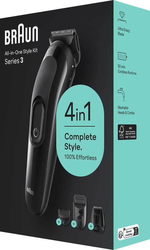 Braun All-In-One Style Kit Series 3 SK3400, 3-in-1-Set für Bart, Haare und mehr