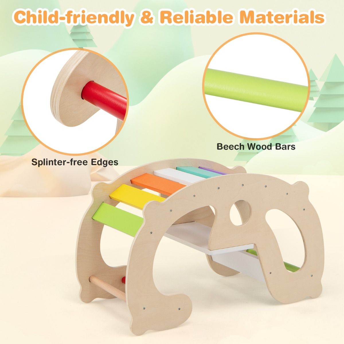 Coast 2-in-1 Schaukelpferd & Kletterbogen für Kinder - Buchenholz - 80 x 41,5 x 48,5 cm - Morekeur