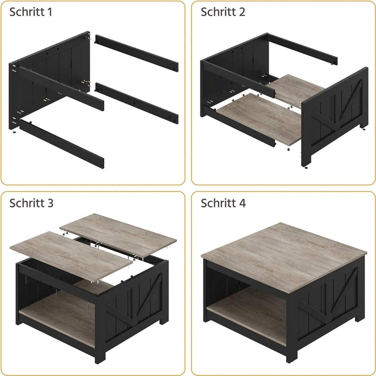 Yaheetech Couchtisch Quadratisch - 80 x 80 x 45 cm - Mit geräumigem Ablagefach und Scheunentür Design und Holzmaserung Furnier - Für Wohnzimmer und Sitzbereich - Grau E1 MDF