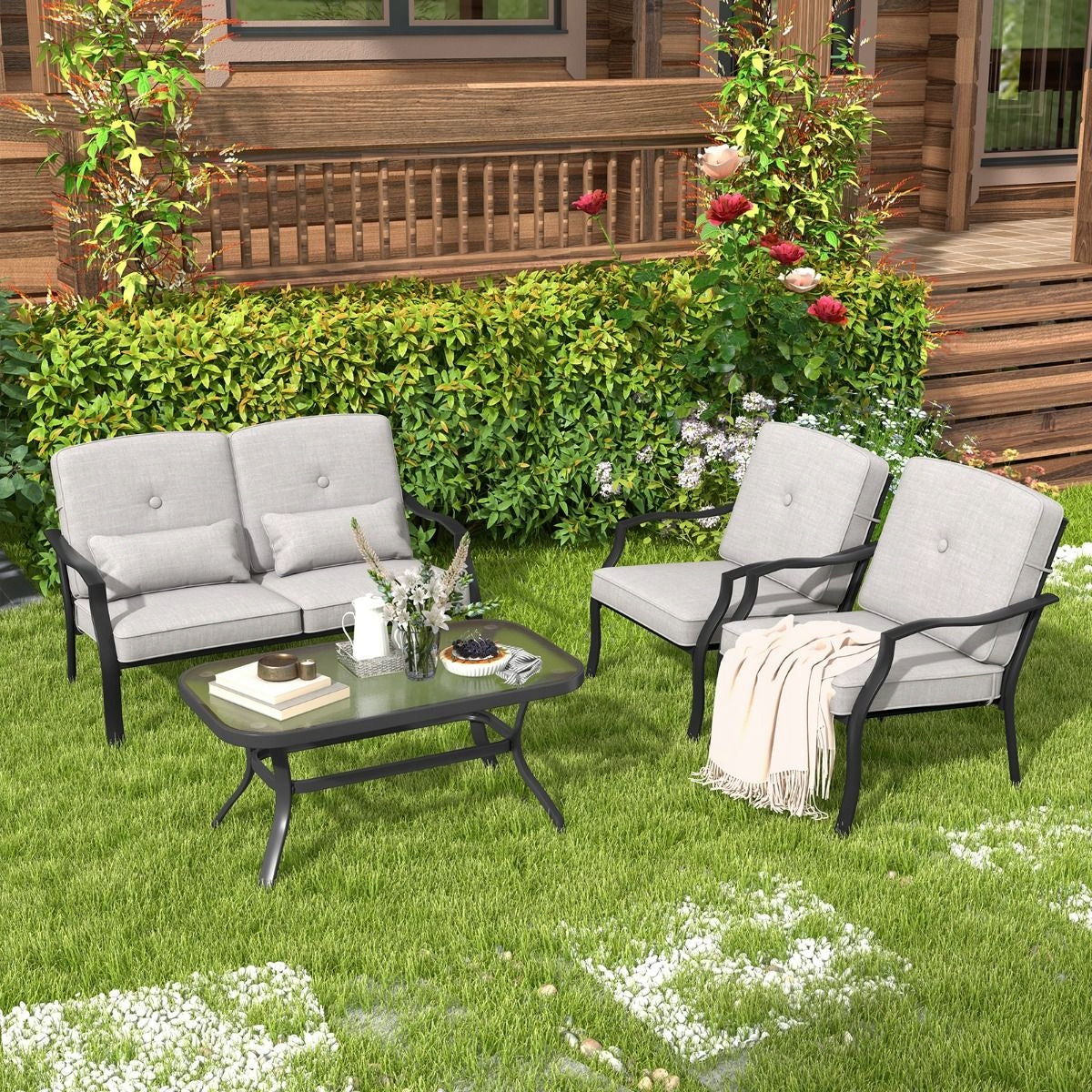 Coast Gartenmöbel-Set, 4-teilig – Sofa, Tisch und 2 Sessel – Grau