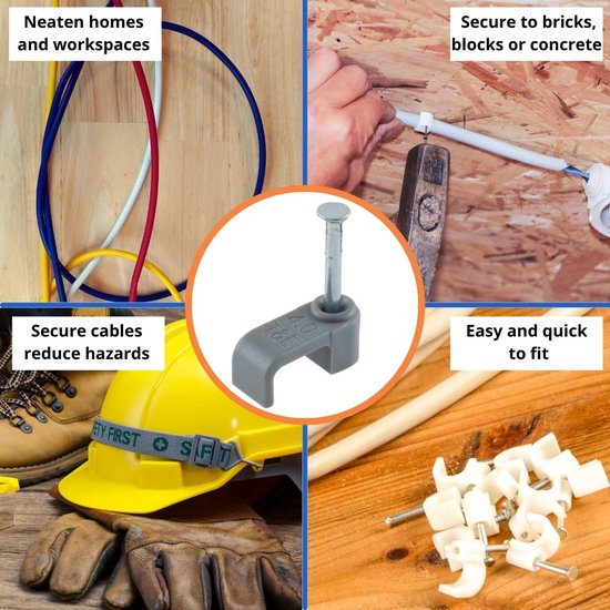 Kabelclip – Flache Kabelklemme – 8 mm – 100 Stück – Grau