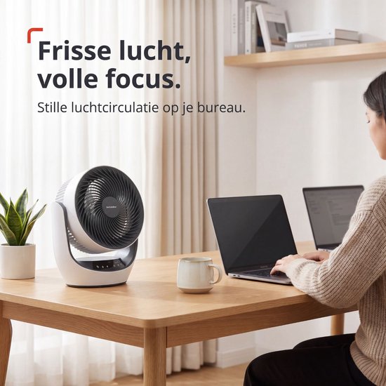 SwitchBot 22 dB kabelloser Tischventilator – Flüsterleiser, wiederaufladbarer USB-Ventilator mit App und Fernbedienung – Leise Luftzirkulation am Schreibtisch – 4 Stufen & Timer – Weiß
