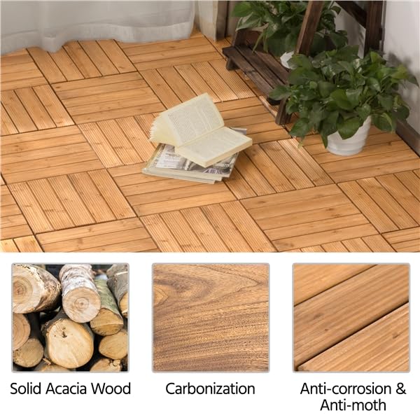 Yaheetech 27-teiliges Terrassenfliesen-Set – 30,8 x 30,8 cm – Naturholz