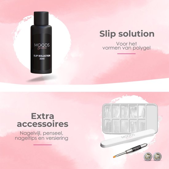 Moods Gellac - Luxus Polygel Set - Polygel Nägel Starter Pack - Inklusive UV LED Lampe - 6 Farben - Grau Nude