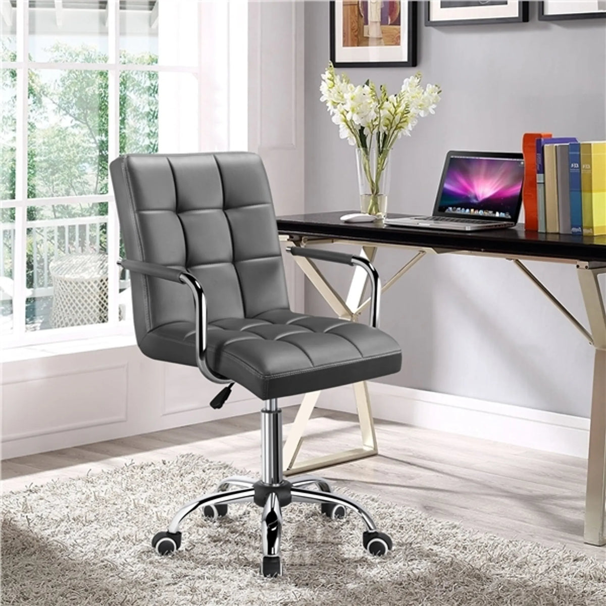 Yaheetech Luxus-Bürostuhl aus Kunstleder 88,5–103 cm – Stilvolles Grau – Polyurethan und Stahl
