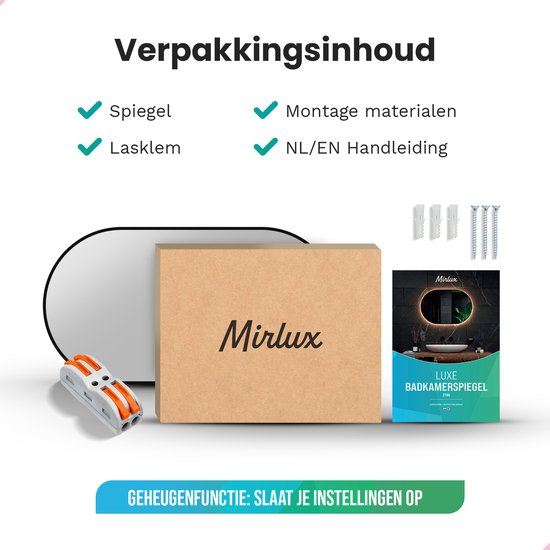 Mirlux Badezimmerspiegel mit LED-Beleuchtung & Heizung - Wandspiegel Oval - Anti-Kondensations-Duschspiegel - Schwarz - 90x50CM