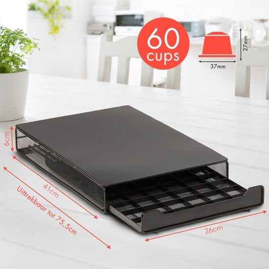 KitchenBrothers Kapselhalter - mit Schublade - Nespresso - 60 Tassen - Schwarz