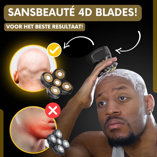6-in-1 Rasierer für Männer - Trimmer - Sansbeauté® SkullSharp Classic - Elektrischer Rasierer für Gesicht und Kopf - Kopfrasur - Elektrisch - Nass & Trocken