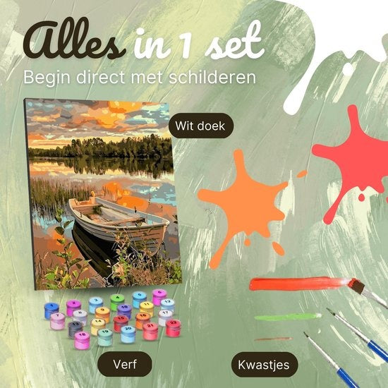 Rubye® Malen nach Zahlen Erwachsene - Boot auf dem See - 40x50cm
