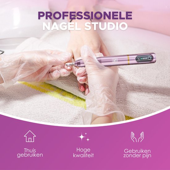 Beeperfect® Cordless Nail File Pro - Nagelfräse - Maniküre- und Pediküreset - Wiederaufladbare Nagelfeile - 25 Bits und 66 Schleifrollen - Pink