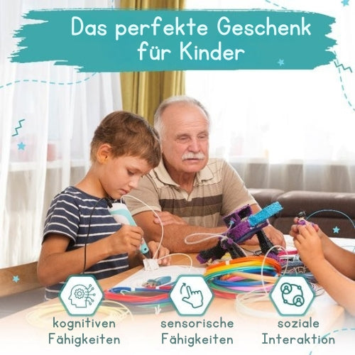 MM Brands - 3D Stift - Starter Pack - inkl. 100m Filament in 10 Farben - Extra langes Ladekabel - Geeignet für ABS & PLA Filament - Blau