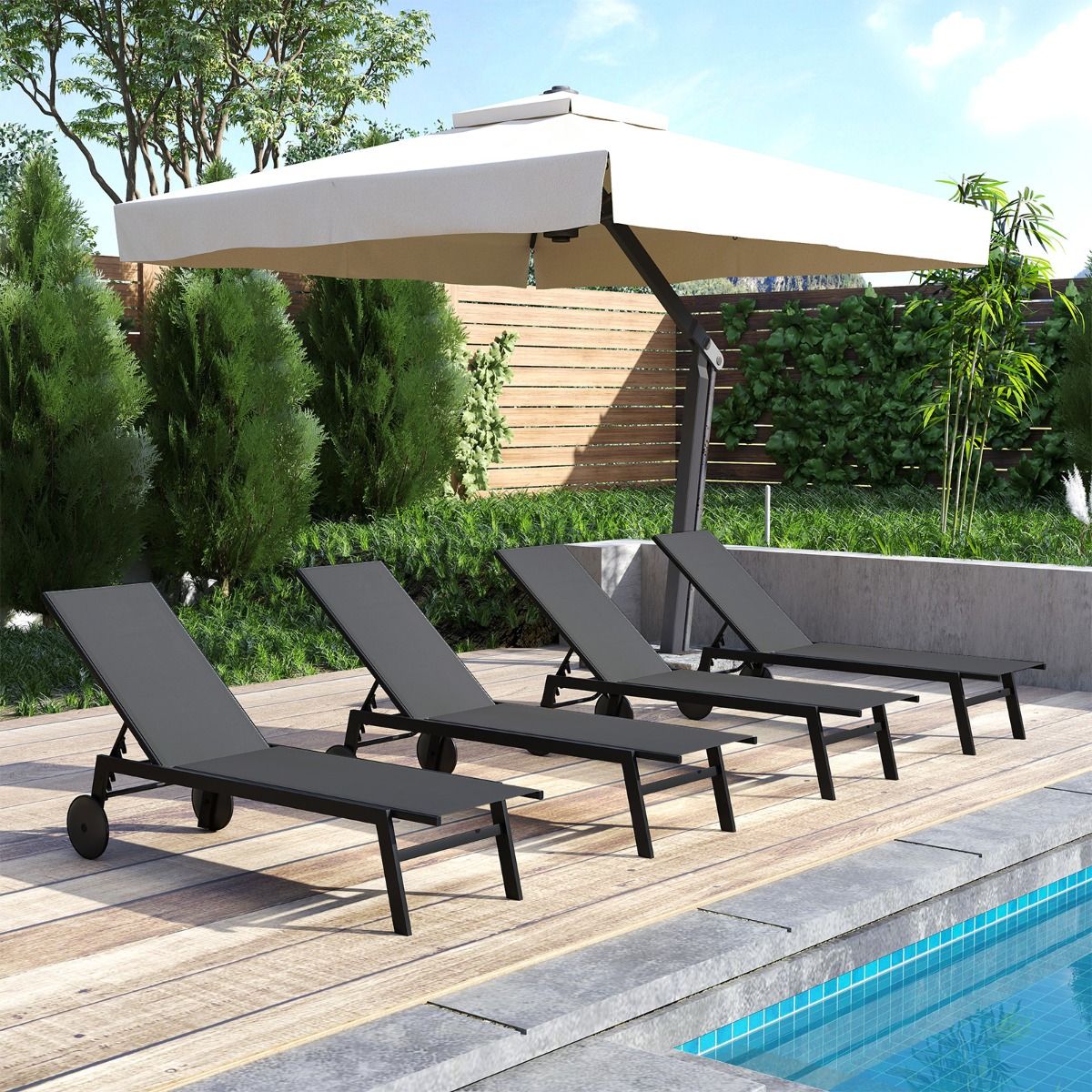 Coast - Garden Lounger on Wheels - 2-tlg. Set - Verstellbare Metall-Liegen mit 6 Ständern - 190 x 59 x 33,5-99 cm - Grau