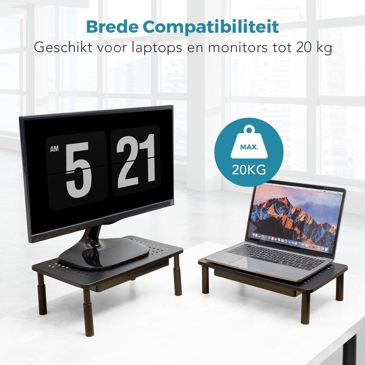 Auronic Monitorständer - Monitoraufsteller - Bildschirmaufsteller - 2 Stück - verstellbar - 37 x 23,5 x 10 cm - Metall - Schwarz