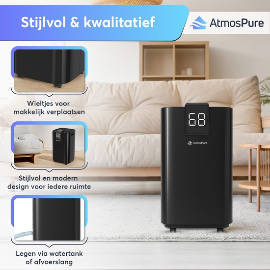 AtmosPure® Luftentfeuchter AirDry Elite - 12 l pro Tag - Waschtrockenfunktion - Luftreiniger perfekt für Waschküche, Bad, Wohnzimmer und Keller - Schwarz - Luftentfeuchter