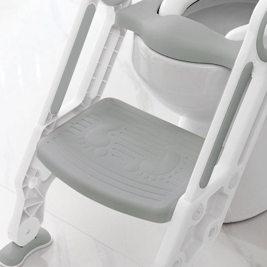 LifeGoods Toilettensitzverkleinerer - Toilettentrainer mit Treppe - Töpfchen Kleinkind - 2 bis 7 Jahre - Grau/Weiß