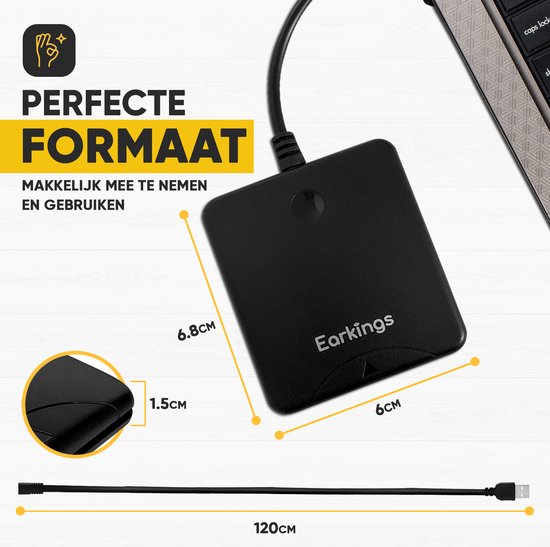EarKings - Ausweiskartenleser - eID - geeignet für MAC & Windows - Bankkarten/ Kreditkarten/ Personalausweise - Schwarz