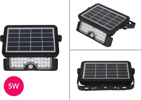 Hortensus Black Solar-Flutlicht mit Bewegungssensor - 5W - 3x16x22cm