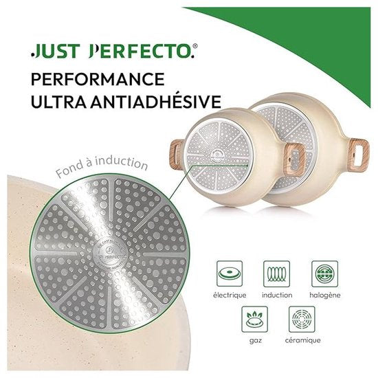 Just Perfecto JL-28 15-teiliges Kochgeschirrset – in Beige mit Granitoptik – mit Antihaftbeschichtung