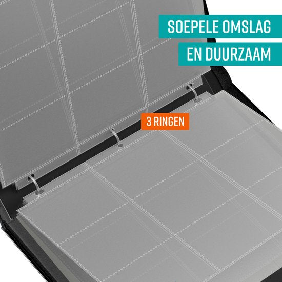 NAPI Sammelmappe für 900 Karten - 9 Fächer - Kunstleder - Reißverschluss - 50 Seiten - Format A4 - Rot/Weiß