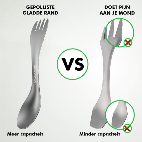 Travelhawk Titanium Spork Set - 2 Stück - Leichtes Campingbesteck mit Gabel und Löffel in einem - Inklusive Tragetasche**