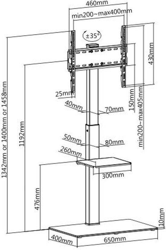 TV-Ständer - TV-Monitorständer fair - drehbar - höhenverstellbar 134 cm bis 146 cm