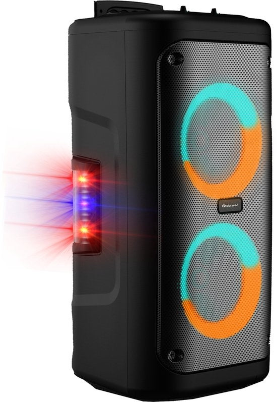 Denver Karaoke Set inkl. Mikrofon - Disco Lights - Bluetooth Lautsprecher Party Box - Micro SD / USB / AUX - TSP353 - Schwarz